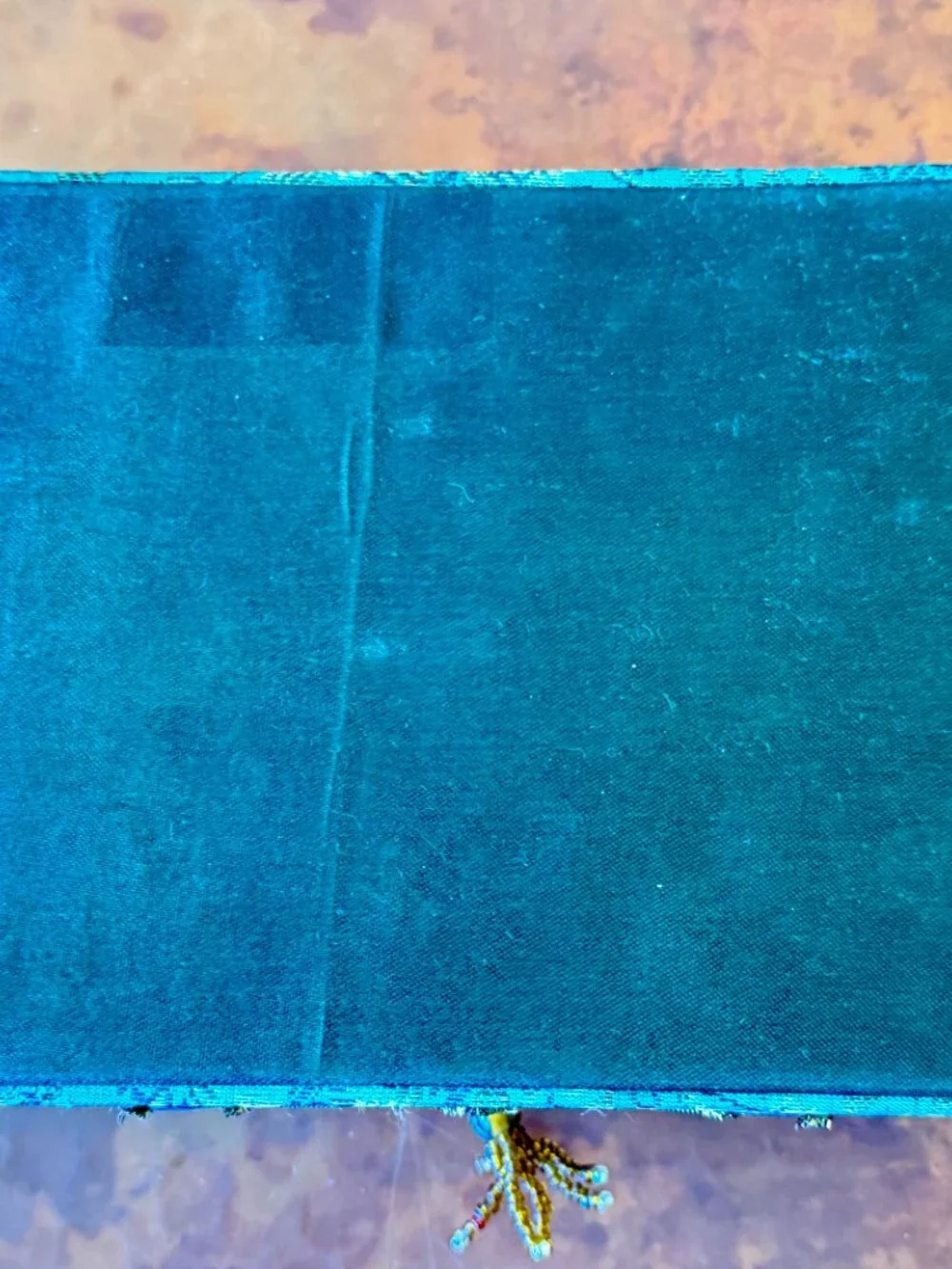 Turquoise Beaded Embroidered Jewelry Box Mirror Trinket Case 7.5 x 5 x 2.5